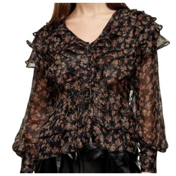 Topshop Tops - Topshop Floral Top Long Sleeve Ruffles Size L